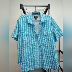 St. John's Bay Turquoise Plaid Casual Shirt Quick-Dri Size XL